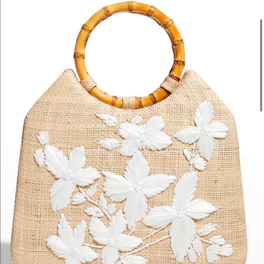 SERPUI Liza Flower Embroidered Straw
Top-Handle Bag